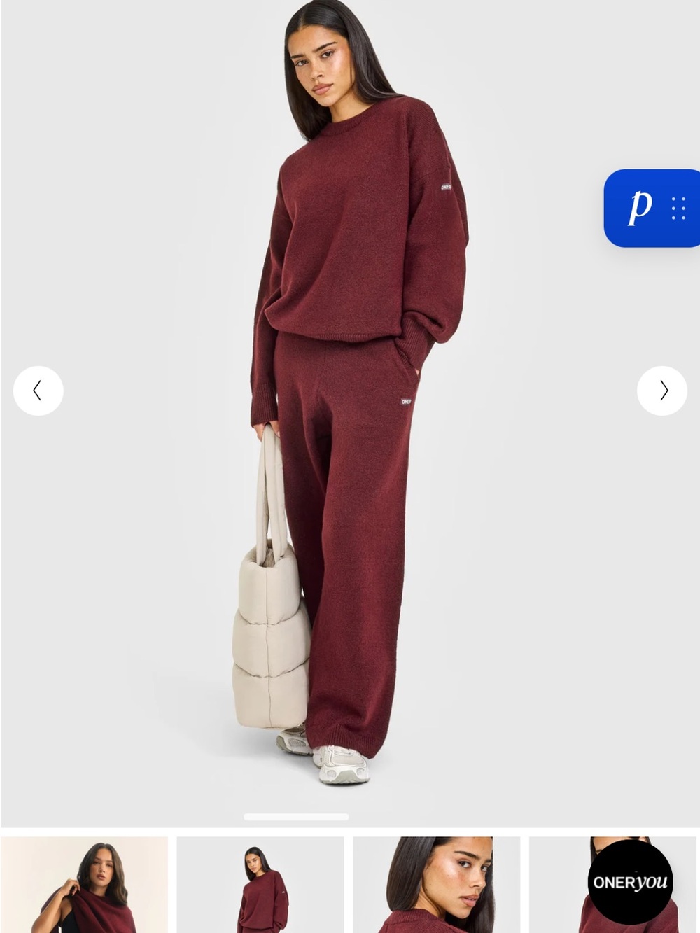 Oner Active Women's knit Crewneck Sweater & Jogger Set rosewood